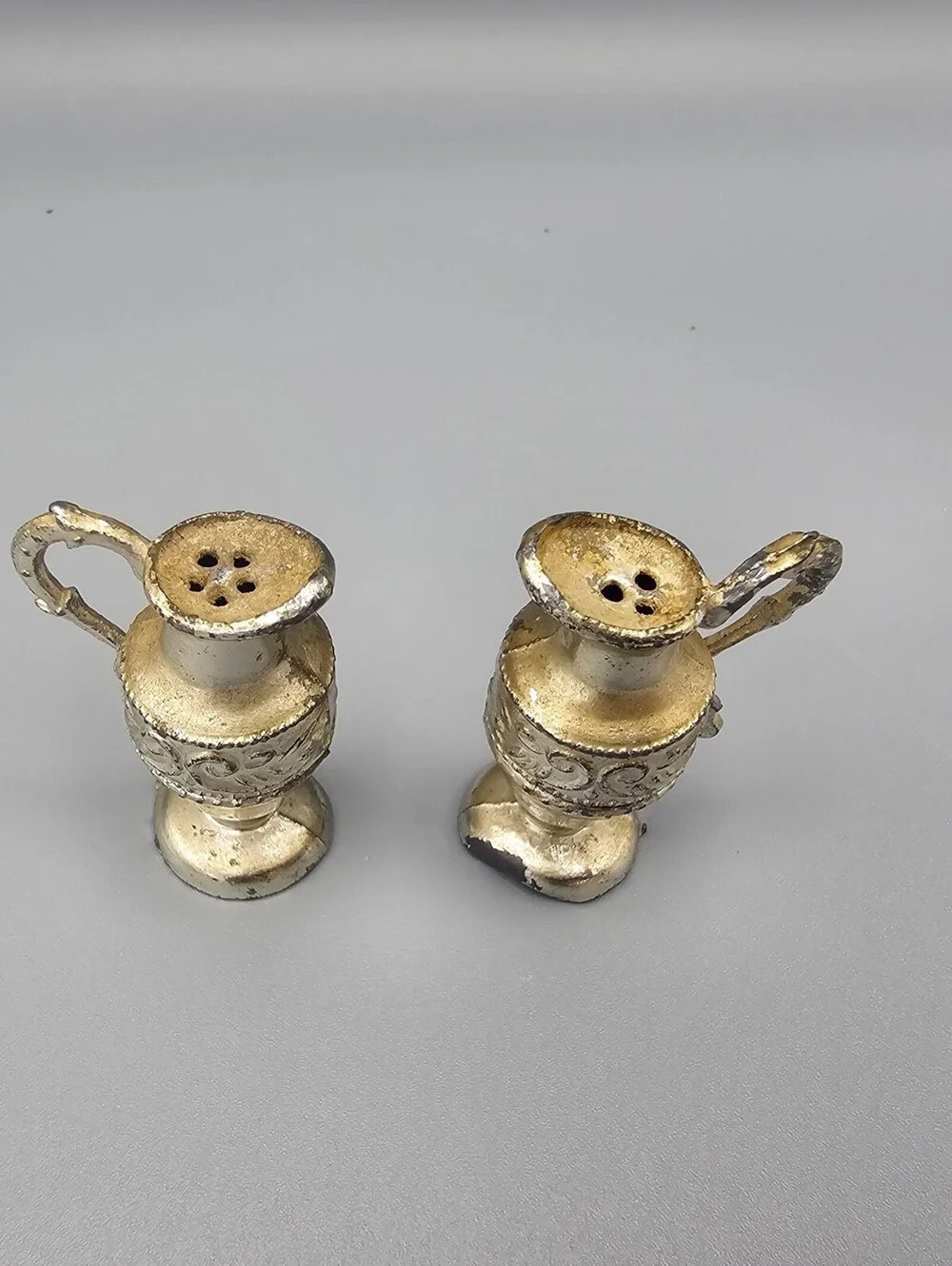 Vintage Miniature Silver Tone Pitcher Salt and Pepper Shakers